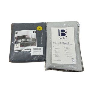 UTOPIA Twin Gray Bed Sheet Set & Byourbed Gray Twin XL Supersoft Sheet Set